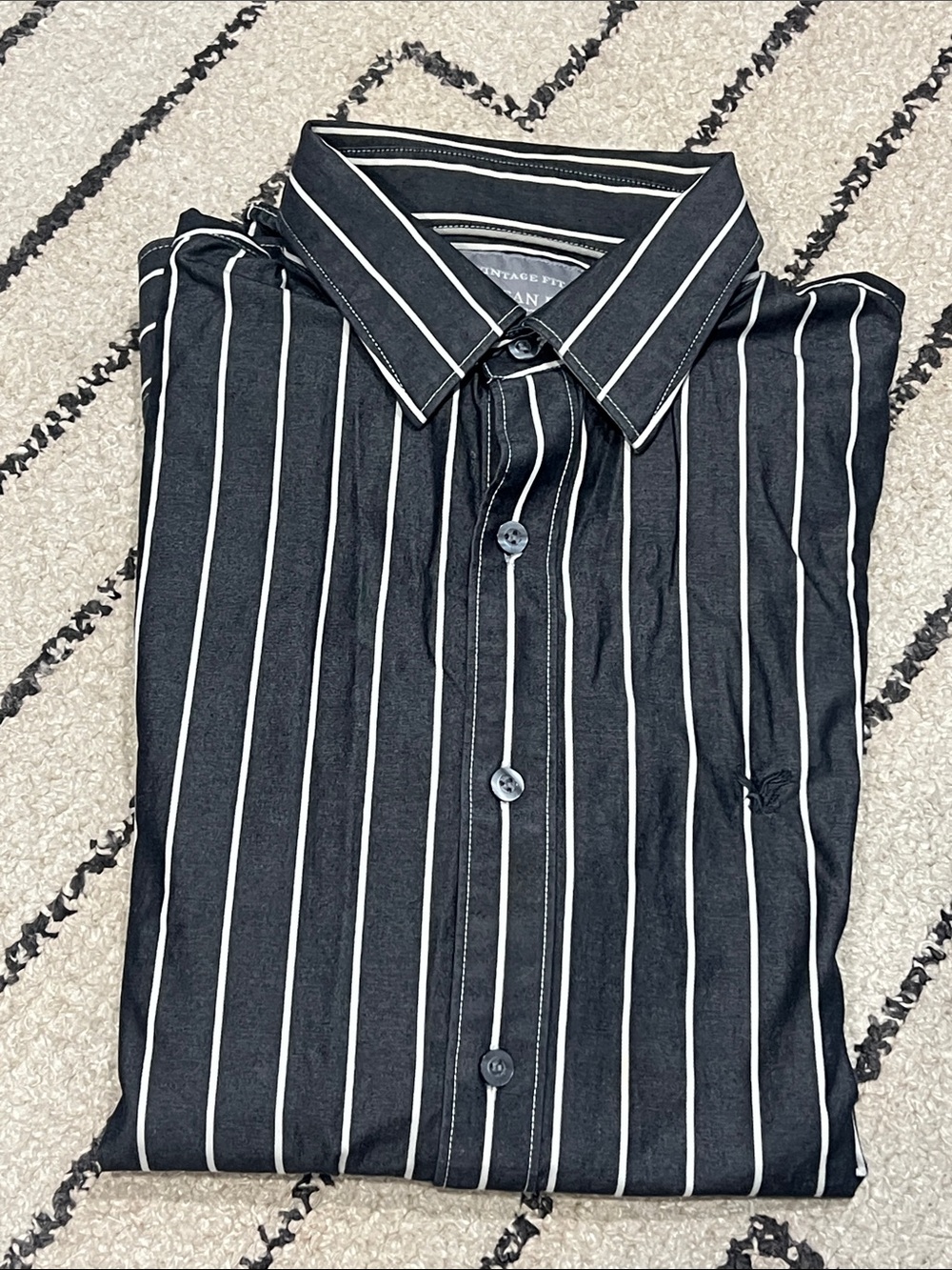 American Eagle Outfitters Black Shirt with White Pinstripes